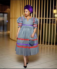 Pedi Dresses, Shweshwe Dresses For Makoti, Sepedi Traditional Dresses, Print Dress Designs, African Traditional Wear