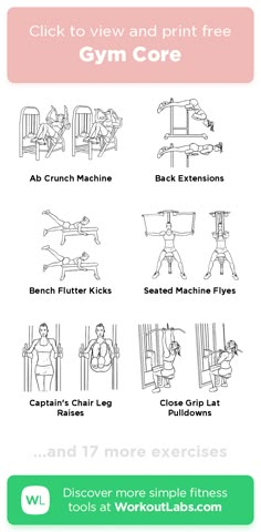 an exercise poster with instructions on how to use the gym core for strength and flexibility