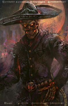 a painting of a skeleton wearing a sombrero