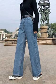 Wide Leg Jeans Outfit, Stile Hijab, Korean Casual Outfits, Causual Outfits, 가을 패션, Teenage Fashion Outfits, Korean Outfits