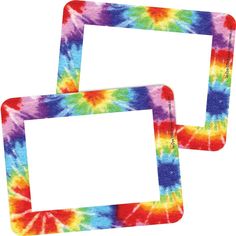 two multicolored tie - dye photo frames with white space for your own text