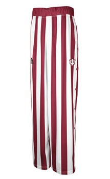 a red and white striped shorts with the letter u on it