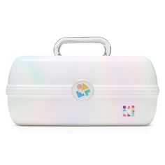 a white case with the word life on it and a rainbow sticker in the middle