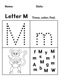 the letter m worksheet for children to learn how to write and draw letters