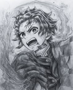 a drawing of a boy with an evil look on his face