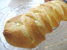 a close up of a pastry on a glass plate