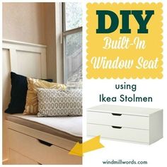 an ad for window seat cushions with the words diy built in and below it