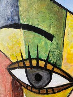 an eye is shown in this colorful painting