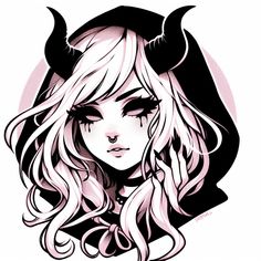 a drawing of a girl with horns on her head