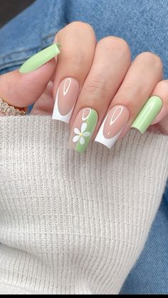 Emerald Nails, Green Nail Art, Green Nail Designs, Summery Nails, Nail Swag, Cat Kuku, Floral Nails