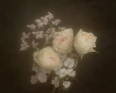 a vase filled with white flowers on top of a table