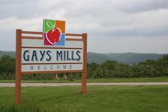 a sign for gay's mills welcomes visitors