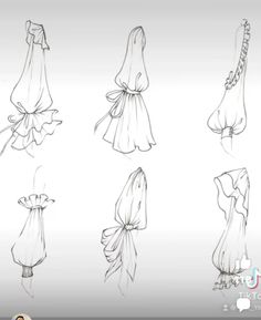 some drawings of dresses and shoes with bows on them