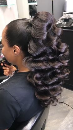 Black Women Pinup Hairstyles, Retro Ponytail Hairstyles, Pin Up Ponytail Black Hair, Black Women Barbie Ponytail, 1950’s Ponytail, Different Braid Styles, Finger Wave Hair, Black Wedding Hairstyles, Black Ponytail Hairstyles