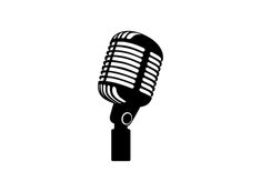 a black and white silhouette of a microphone on a white background with the words,