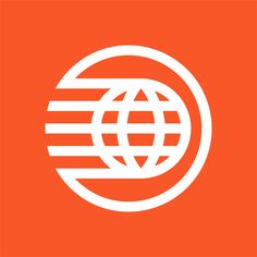 an orange background with the letter e and a white globe on it's center