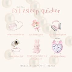 a poster with the words how to fall asleep quicker and other things on it