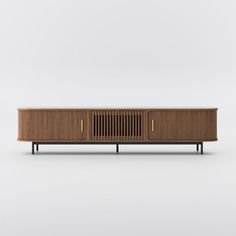 the sideboard is made out of wood and metal