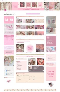 the website is designed to look like it has pink and white decor on top of it