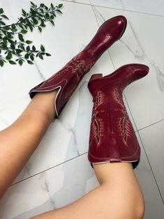 Cowboy Western Boots Burgundy Red - Etsy Mexico Fitted Heeled Boots With Snip Toe For Rodeo, Fitted Snip Toe Heeled Boots For Rodeo, Western Style Red Mid-calf Boots For Fall, Wide Calf Mid-calf Heeled Boots For Rodeo, Mid-calf Boots For Rodeo, Red Western Heeled Boots With Snip Toe, Red Boots For Rodeo In Winter, Western Knee-high Heeled Boots For Rodeo, Western Style Knee-high Heeled Boots For Rodeo