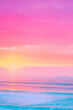 the sun is setting over the ocean with pink and blue colors on it's water