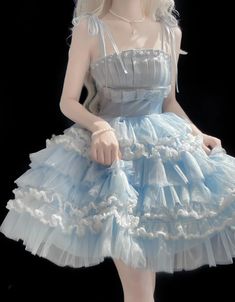 Light Blue Balletcore Princess Dress Pleating Details Bodice Puffy Skirt Jumper Skirt Outfit Drawing Reference, Pink Balletcore, Himekaji Outfits, Short Princess Dress, Puffy Shirt, Melanie Martinez Concert, Kawaii Coquette, Ursa Minor, Skirt Jumper