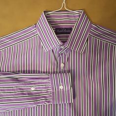 Ralph Lauren Purple Label Men's Striped Dress Shirt. The Colors Are Purple, White And Black. Size 15.5 Pit To Pit 22. Made In Italy Ralph Lauren Purple Label Men, Mens Shirt Color, Purple Label, Ralph Lauren Purple Label, Mens Shirt, Mens Shirt Dress, Ralph Lauren Men, Striped Dress, Dress Shirt