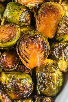 roasted brussel sprouts in a white dish