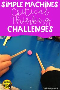 two hands are playing with sticks and balls on a table that says, simple machines difficult thinking challenges