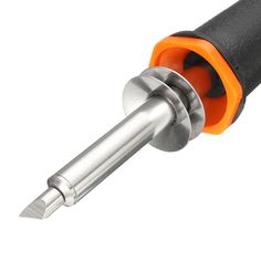 an orange and black screwdriver is shown with the end cut off from it