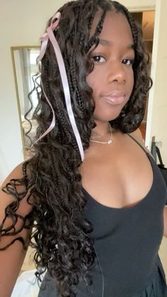 #blackhairstyles #blackgirlshairstyles #blackgirl #coquette Coquette Braids, Curly Braided Hairstyles, Cute Box Braids Hairstyles, Braids With Curls, Hair Stylies, Hair Reference, Box Braids Hairstyles