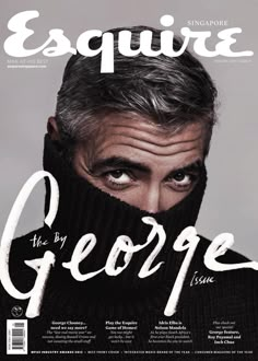 the cover of esqquite magazine featuring george cloone wearing a black turtle neck sweater