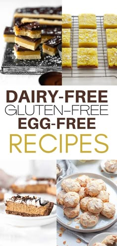 Millionaire bars, dairy-free lemon bars, vegan cookies, vegan pie Gluten Free Egg Free Desserts, Egg Free Snacks, Gluten Free Dinner Ideas, Corn Free Recipes, Egg Free Desserts, Egg Free Baking, Egg Free Cookies