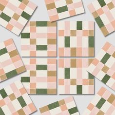 several squares are arranged on top of each other in pink, green and beige colors