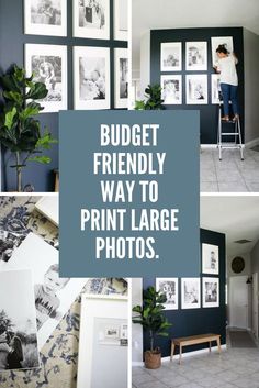 a collage of black and white photos with the words budget friendly way to print large photos