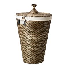 a brown basket with a lid and handles