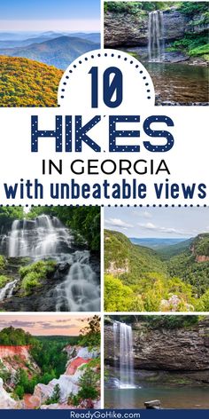 Picture collage of hiking trails in Georgia with text overlay 10 Hikes in Georgia With Unbeatable Views Hikes In Georgia, Georgia Hikes, Nature Enthusiast, Georgia Travel, Stunning Landscapes