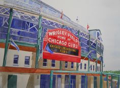 the wrigley field home of the chicago cubs is painted in blue and red