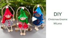 three little gnomes sitting in front of a christmas tree with the words diy on it