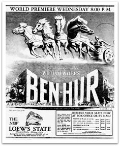 an old newspaper advertisement for ben hour with horses pulling a wagon and two men on horseback