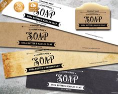 three different types of soap bar labels on top of each other with the same price tag