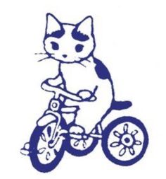 a drawing of a cat riding a bike