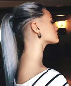 Cyberpunk 2077 Female Hairstyles to Inspire You in Real Life by Liz Breygel, January Girl blog Long Hair Shaved Sides, Lesbian Haircut, Undercut Hair Designs, Undercut Hairstyles Women, Undercut Designs, Undercut Long Hair, Undercut Women, A Ponytail