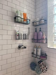 the bathroom is clean and ready to be used as a storage area for personal care products