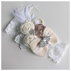 Baby's Fashion bow Headband Hair hood Hair Band (Color 2) -- Awesome products selected by Anna Churchill Lace Hairband, Feather Accessories, Vintage Burlap, Burlap Lace, Vintage Headbands, Headband Baby, Satin Flowers, Newborn Photography Props, Headband Hair