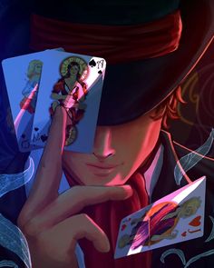 a man in a top hat holding playing cards