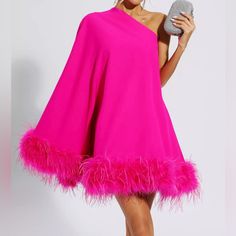 Reposhing This Item I Purchased From @Kalynkj. Loved It, But Ready To Rotate For Something New. Questions? Leave A Comment Below! Glitter Wedding Dress, Ostrich Feather Trim, One Sleeve Dress, One Shoulder Mini Dress, Bandage Midi Dress, Feather Trim, Pink Feathers, Estilo Chic, Feather Dress