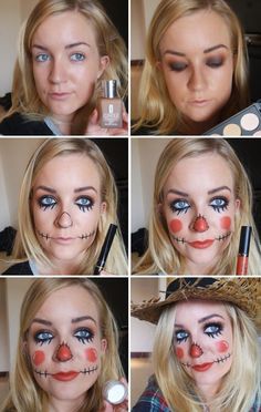 Halloween Makeup Diy Easy, Makeup Ideas Halloween, Diy Scarecrow Costume, Scarecrow Halloween Makeup, Extension Styles, Diy Halloween Costume Ideas, Halloween Costumes Scarecrow, Makeup Zombie, Extensions Eyelash