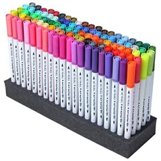 a display case with many different colored pens