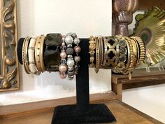 15, Bangle Stack, Pearls, Gold, Crystal, Married metals, Vintage Monet Bracelets, 1K An enticing collection of 15 golden (brass) , copper, silver,  Pearls, crystals, bangles to adorn your wrists. Includes two vintage Monet and One Cooie Lee It's a beautiful collection, curated by me, Potion! See my other collections here: https://www.etsy.com/shop/BrickCity?ref=seller-platform-mcnav§ion_id=18315960 Bangle Collection are here: https://www.etsy.com/shop/BrickCity?ref=seller-platform-mcnav§ion_id=4 Vintage Gold Stackable Bracelets, Vintage Metal Beaded Bangle Bracelets, Vintage Bronze Bangle Bracelet, Vintage Gold-tone Bangle Bracelet, Vintage Multi-stone Bracelets Gift, Bangle Collection, Vintage Multi-stone Bangle Bracelet, Bangle Stack, The Bangles